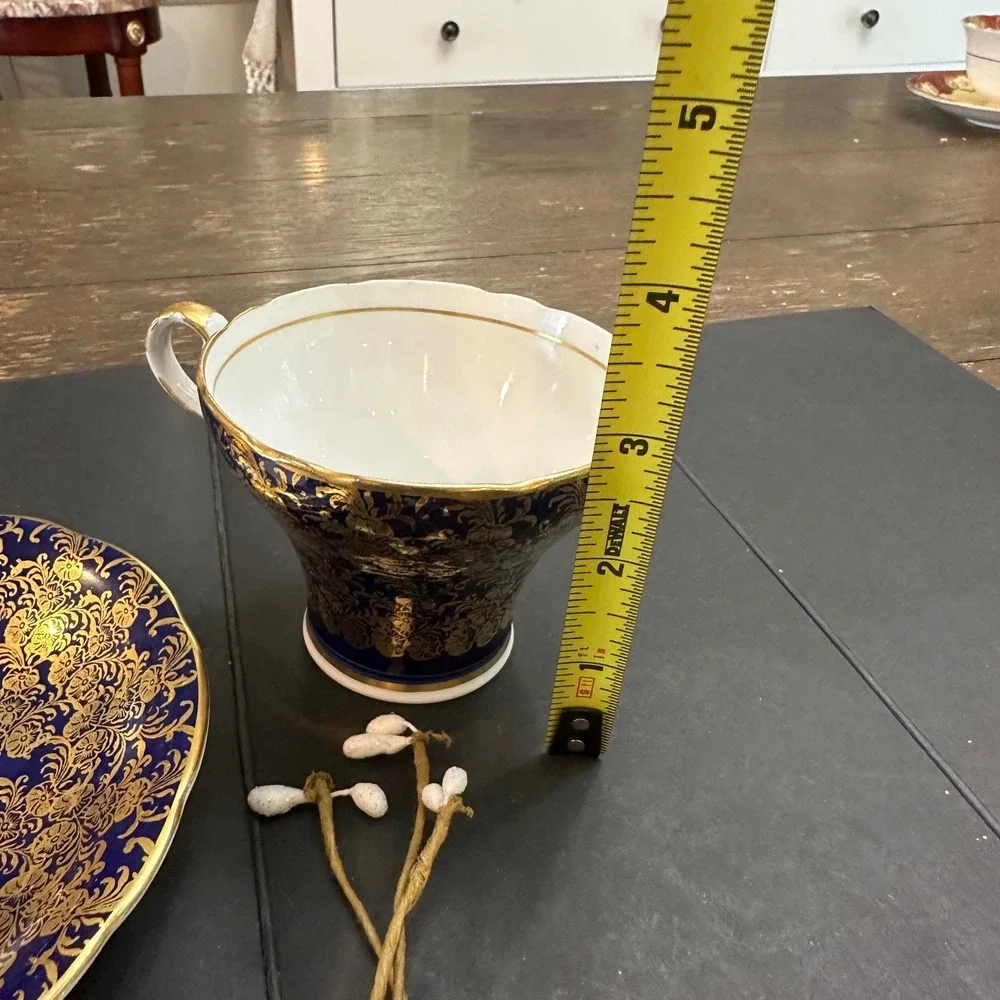 Aynsley England Vintage Cobalt Blue Floral Gilded Chintz Cup & Saucer Set